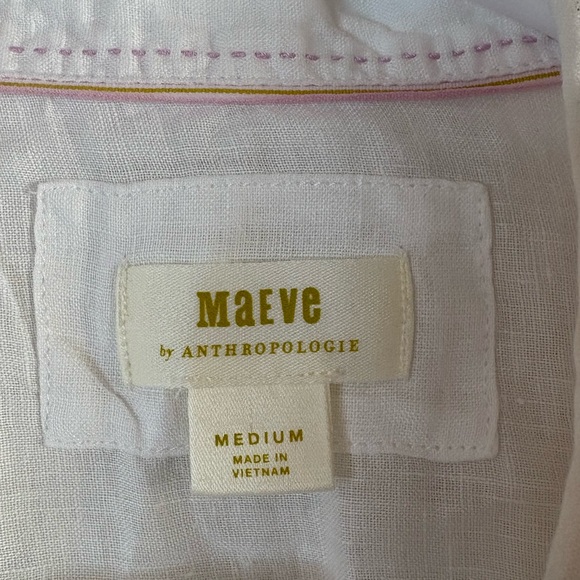 Anthropologie Maeve White 100% Linen Button Front Shirt NWOT - Picture 4 of 8